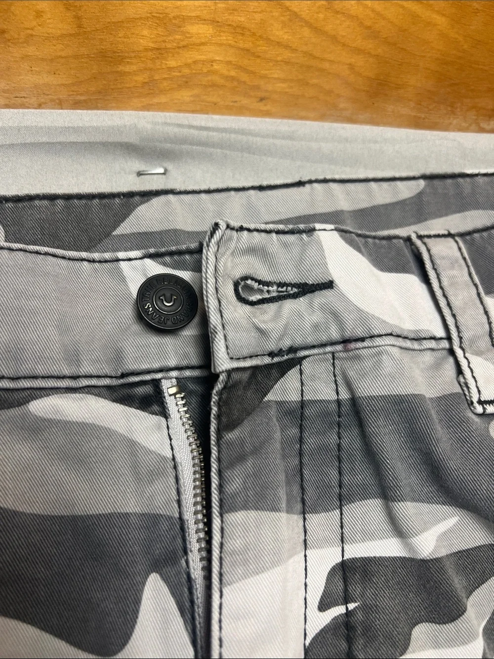 True Religion Gray & White Camo Zip Pants